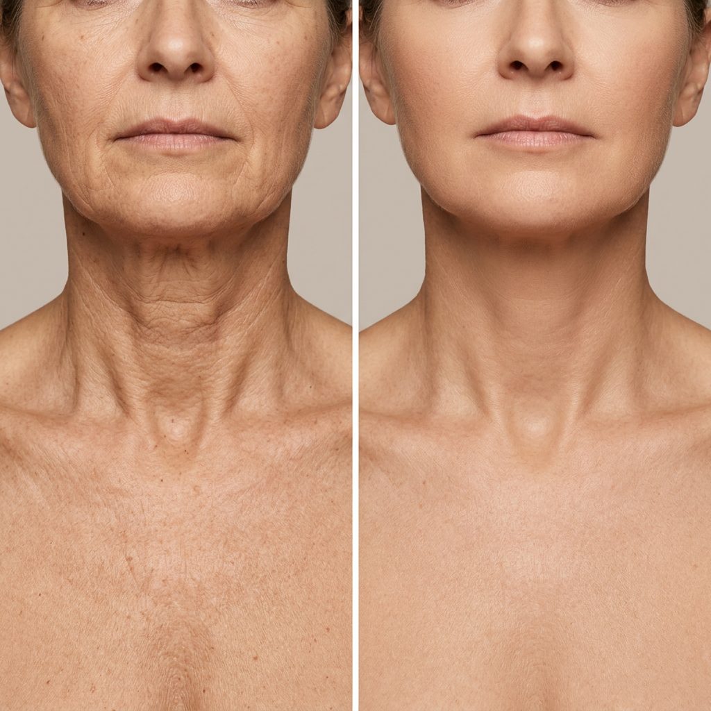 Before and after: crepey neck and décolletage smoothed